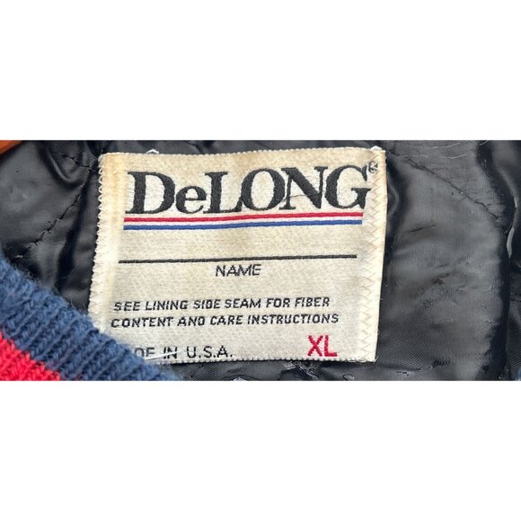 Vintage DeLong Varsity Jacket Mens XLarge Blue Wool & Leather Sleeves Retro - Picture 7 of 11